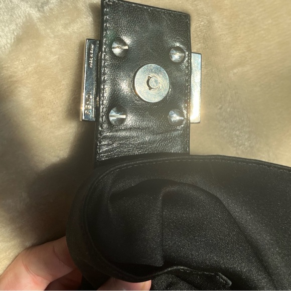 FENDI Black Satin and Leather Hobo Shoulder Bag. Baguette style Purse. - Picture 7 of 9